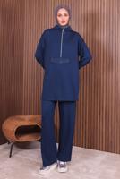 Tesettür giyim LACİVERT PANTOLONLU FERMUARLI TAKIM T 4035