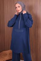 Tesettür giyim LACİVERT PANTOLONLU FERMUARLI TAKIM T 4035