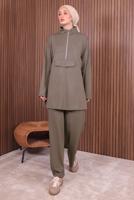 Tesettür giyim VİZON PANTOLONLU FERMUARLI TAKIM T 4035