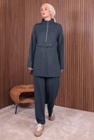 Tesettür giyim GRİ PANTOLONLU FERMUARLI TAKIM T 4035