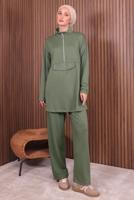 Tesettür giyim YEŞİL PANTOLONLU FERMUARLI TAKIM T 4035