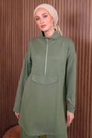 Tesettür giyim YEŞİL PANTOLONLU FERMUARLI TAKIM T 4035