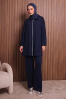 Tesettür giyim LACİVERT TAŞ BASKILI PANTOLONLU TAKIM T 4117