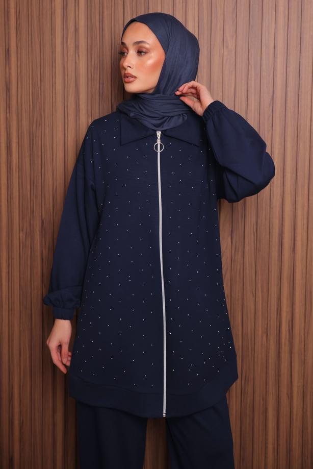 Tesettür giyim LACİVERT T 4117 NSS PANTOLONLU TAKIM - TRENDTESETTÜR