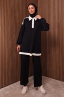 Tesettür giyim SİYAH GÖMLEK YAKALI PANTOLONLU TAKIM T 4135
