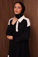 Tesettür giyim SİYAH GÖMLEK YAKALI PANTOLONLU TAKIM T 4135