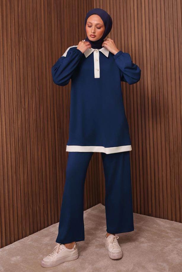 Vêtements hijab BLEU MARINE TAILLEUR PANTALON COL CHEMISE T 4135 - TRENDTESETTÜR