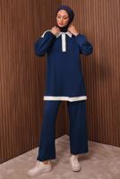 Tesettür giyim LACİVERT GÖMLEK YAKALI PANTOLONLU TAKIM T 4135