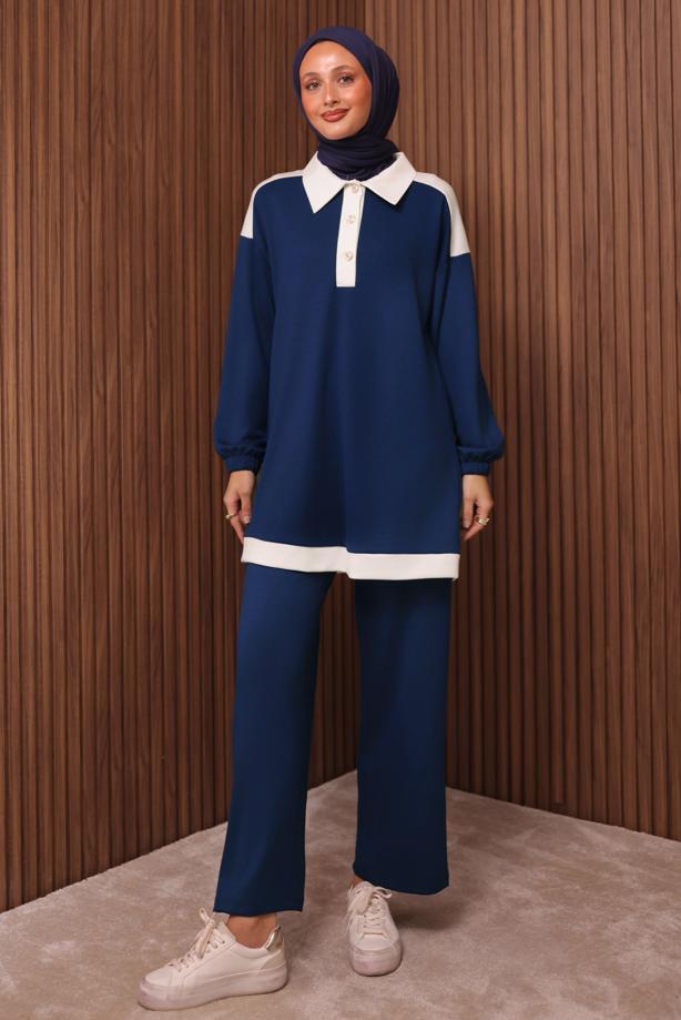 Vêtements hijab BLEU MARINE TAILLEUR PANTALON COL CHEMISE T 4135 - TRENDTESETTÜR