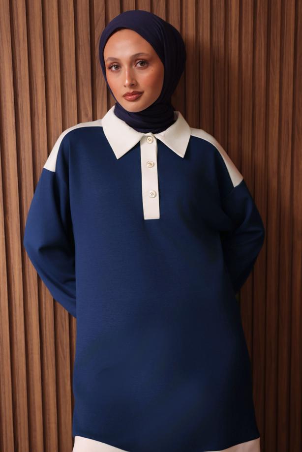 Vêtements hijab BLEU MARINE TAILLEUR PANTALON COL CHEMISE T 4135 - TRENDTESETTÜR