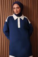 Tesettür giyim LACİVERT GÖMLEK YAKALI PANTOLONLU TAKIM T 4135