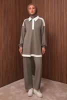 Tesettür giyim VİZON GÖMLEK YAKALI PANTOLONLU TAKIM T 4135