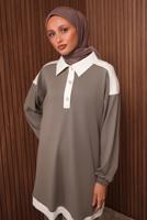 Tesettür giyim VİZON GÖMLEK YAKALI PANTOLONLU TAKIM T 4135