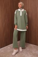 Tesettür giyim YEŞİL GÖMLEK YAKALI PANTOLONLU TAKIM T 4135