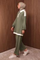 Tesettür giyim YEŞİL GÖMLEK YAKALI PANTOLONLU TAKIM T 4135