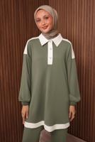 Tesettür giyim YEŞİL GÖMLEK YAKALI PANTOLONLU TAKIM T 4135