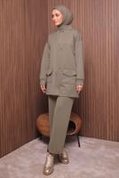 Tesettür giyim BEJ PANTOLONLU SCUBA ÖRME TAKIM T 4335