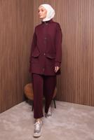 Tesettür giyim BORDO PANTOLONLU SCUBA ÖRME TAKIM T 4335