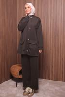 Tesettür giyim KAHVE PANTOLONLU SCUBA ÖRME TAKIM T 4335