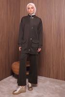 Tesettür giyim KAHVE PANTOLONLU SCUBA ÖRME TAKIM T 4335