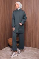 Tesettür giyim GRİ PANTOLONLU SCUBA ÖRME TAKIM T 4335