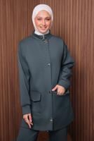 Tesettür giyim GRİ PANTOLONLU SCUBA ÖRME TAKIM T 4335