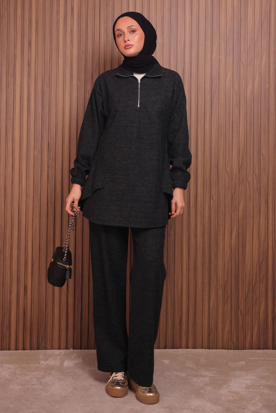 Tesettür giyim SİYAH T 4935 NSS SCUBA PANTOLONLU TAKIM
