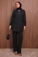 Tesettür giyim SİYAH T 4935 NSS SCUBA PANTOLONLU TAKIM
