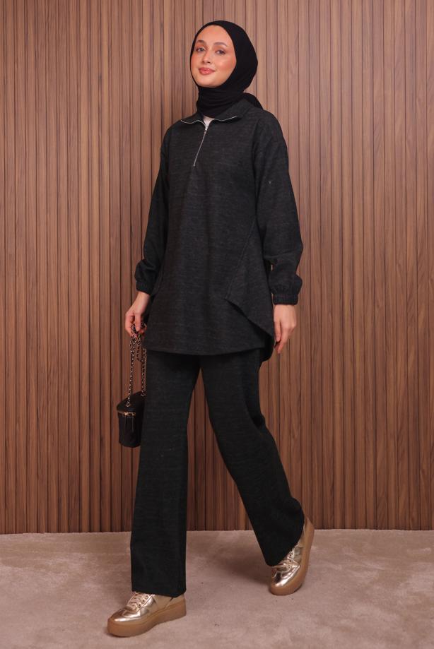 Tesettür giyim SİYAH T 4935 NSS SCUBA PANTOLONLU TAKIM - TRENDTESETTÜR