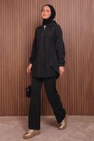 Tesettür giyim SİYAH T 4935 NSS SCUBA PANTOLONLU TAKIM