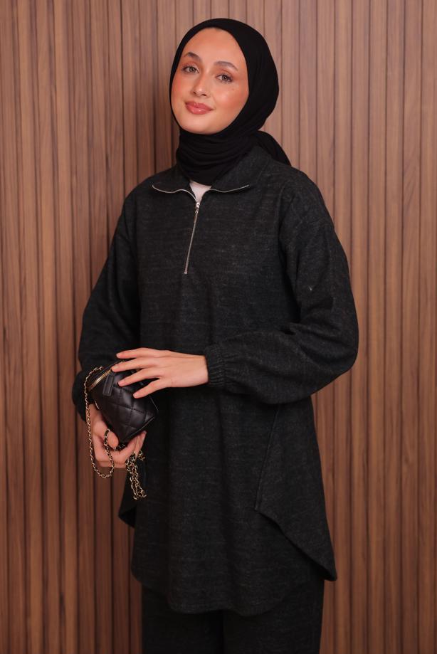 Tesettür giyim SİYAH T 4935 NSS SCUBA PANTOLONLU TAKIM - TRENDTESETTÜR