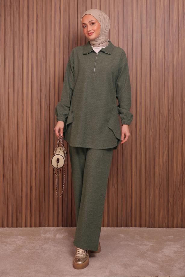 Tesettür giyim HAKİ T 4935 NSS SCUBA PANTOLONLU TAKIM - TRENDTESETTÜR