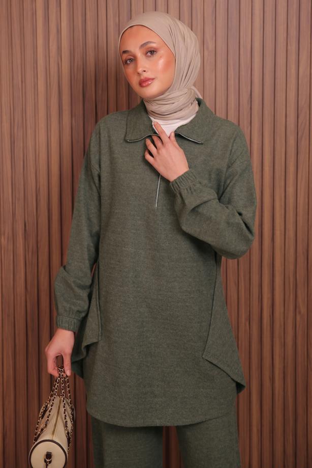 Tesettür giyim HAKİ T 4935 NSS SCUBA PANTOLONLU TAKIM - TRENDTESETTÜR