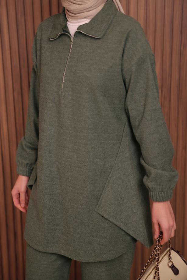 Tesettür giyim HAKİ T 4935 NSS SCUBA PANTOLONLU TAKIM - TRENDTESETTÜR