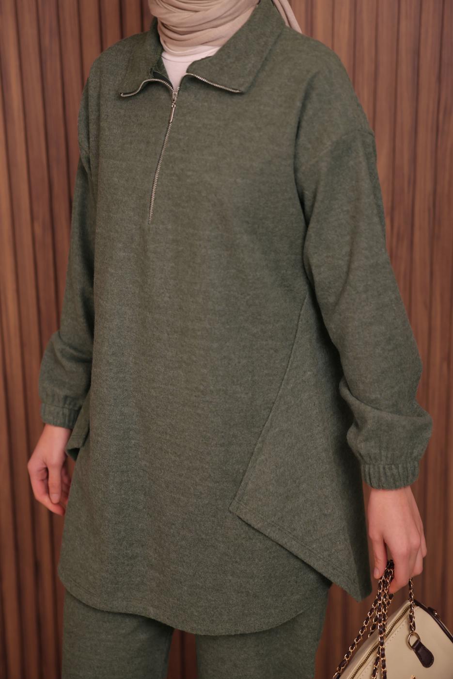 Tesettür giyim HAKİ T 4935 NSS SCUBA PANTOLONLU TAKIM