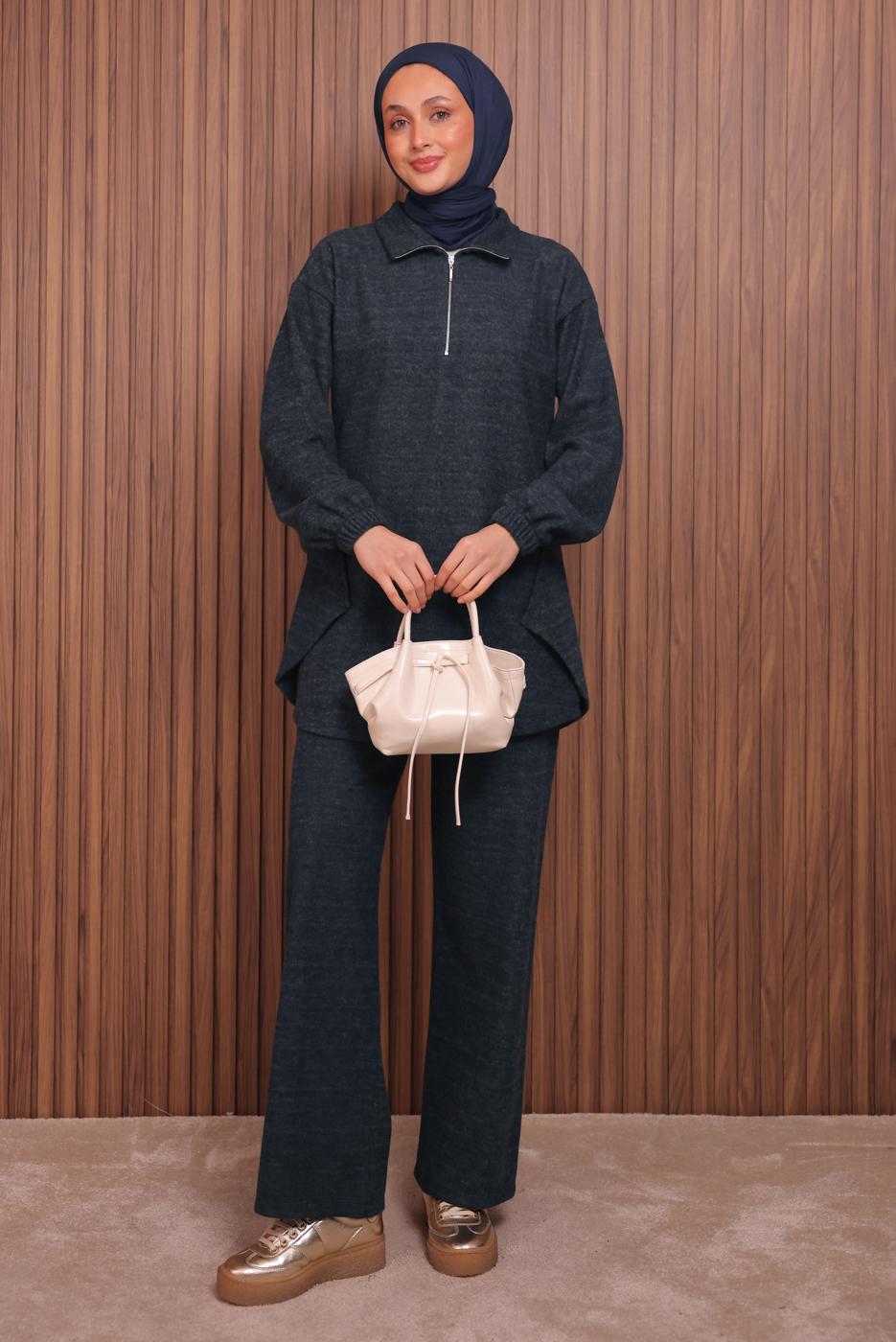 Tesettür giyim LACİVERT T 4935 NSS SCUBA PANTOLONLU TAKIM