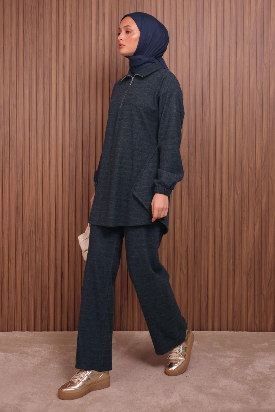 Tesettür giyim LACİVERT T 4935 NSS SCUBA PANTOLONLU TAKIM