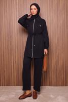 Tesettür giyim SİYAH BELİ BAĞCIKLI PANTOLONLU TAKIM T 5135