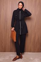 Tesettür giyim SİYAH BELİ BAĞCIKLI PANTOLONLU TAKIM T 5135