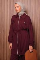 Tesettür giyim BORDO BELİ BAĞCIKLI PANTOLONLU TAKIM T 5135
