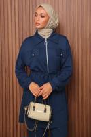 Tesettür giyim LACİVERT BELİ BAĞCIKLI PANTOLONLU TAKIM T 5135