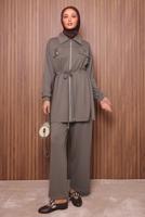 Tesettür giyim VİZON BELİ BAĞCIKLI PANTOLONLU TAKIM T 5135