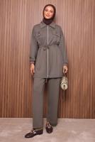Tesettür giyim VİZON BELİ BAĞCIKLI PANTOLONLU TAKIM T 5135