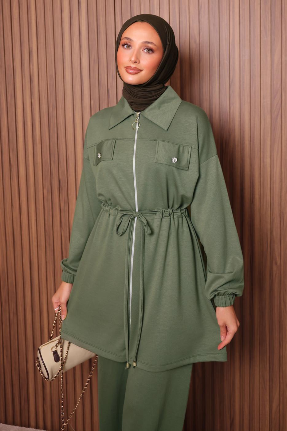 Hijab clothing GREEN TIED WAIST PANTS SUIT T 5135