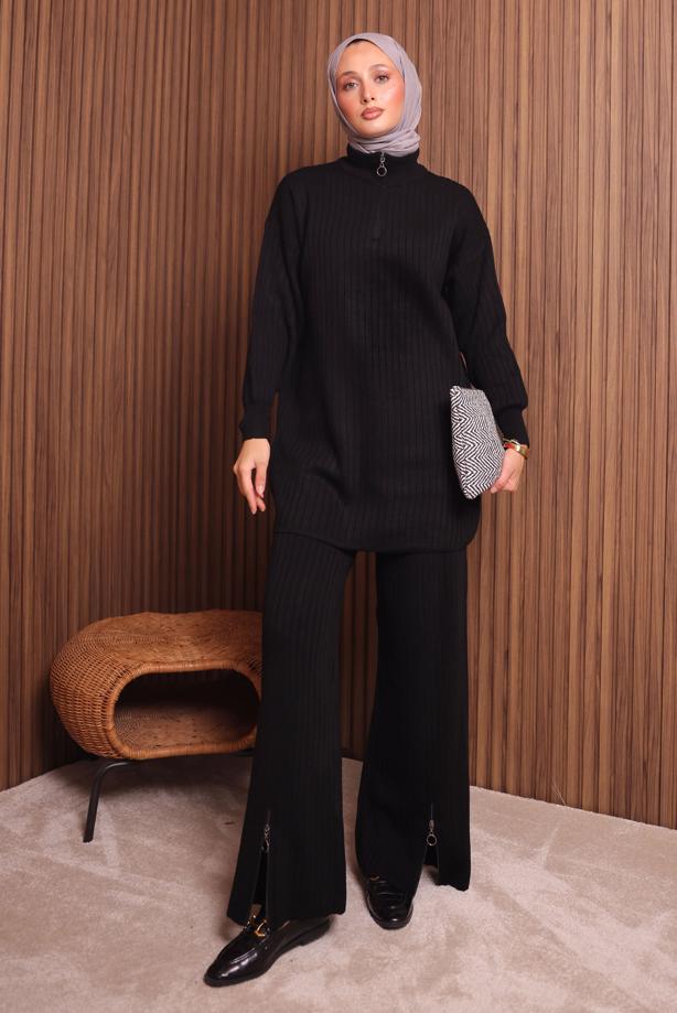 Tesettür giyim SİYAH PANTOLONLU TRİKO TAKIM T 5207 - TRENDTESETTÜR