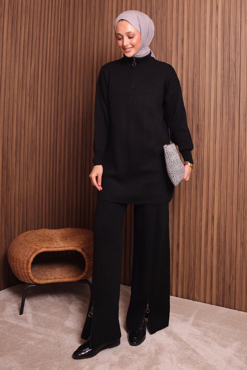 Vêtements hijab NOIR COSTUME PANTALON EN MAILLE T 5207
