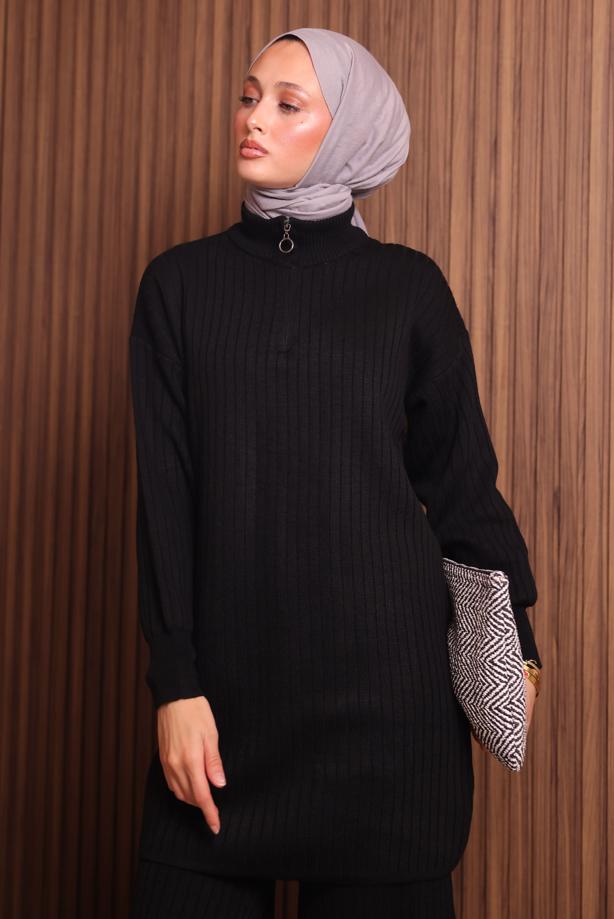 Tesettür giyim SİYAH PANTOLONLU TRİKO TAKIM T 5207 - TRENDTESETTÜR