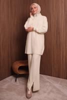 Tesettür giyim EKRU PANTOLONLU TRİKO TAKIM T 5207