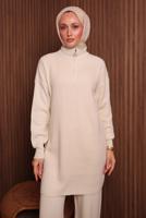 Tesettür giyim EKRU PANTOLONLU TRİKO TAKIM T 5207