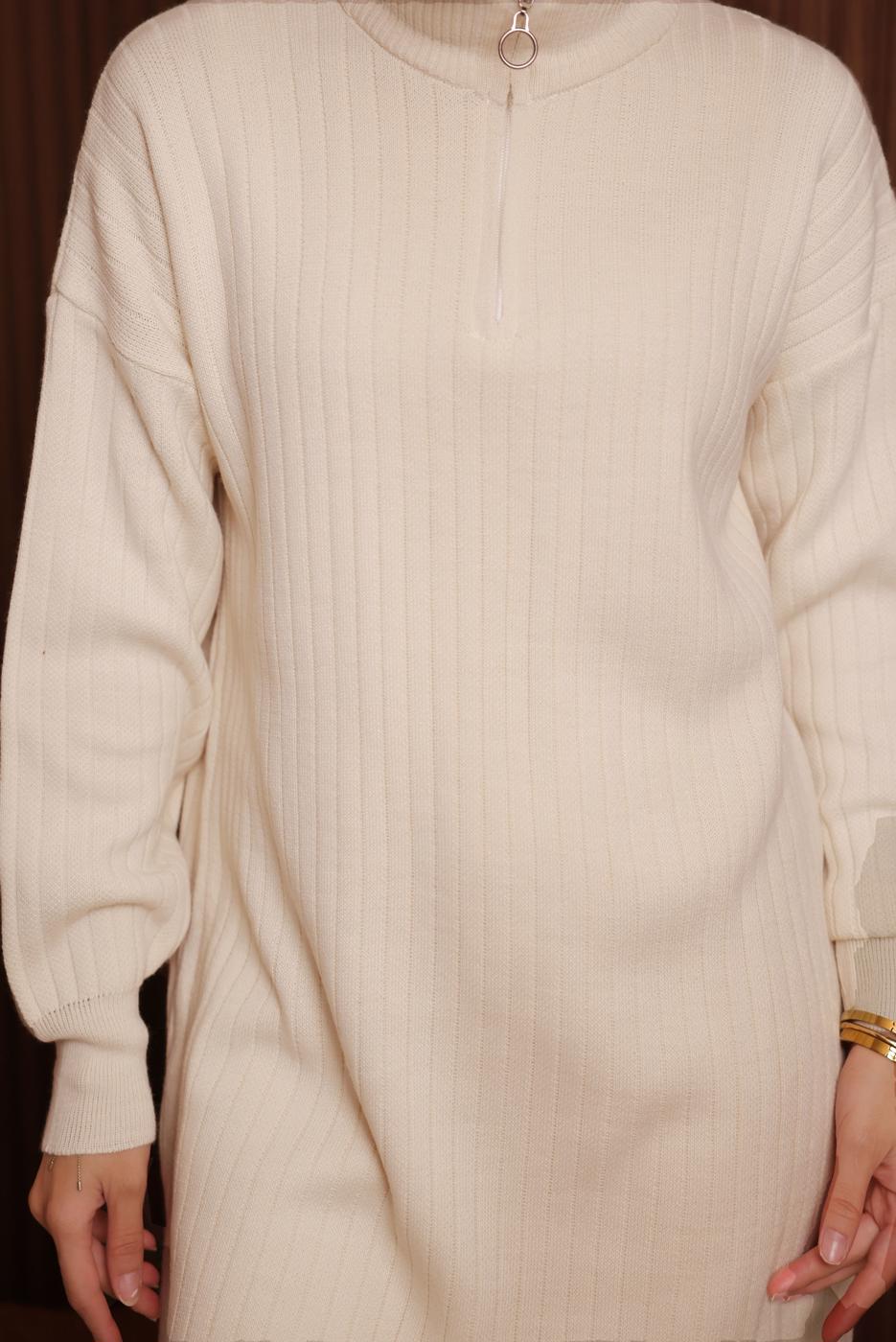 Tesettür giyim EKRU PANTOLONLU TRİKO TAKIM T 5207